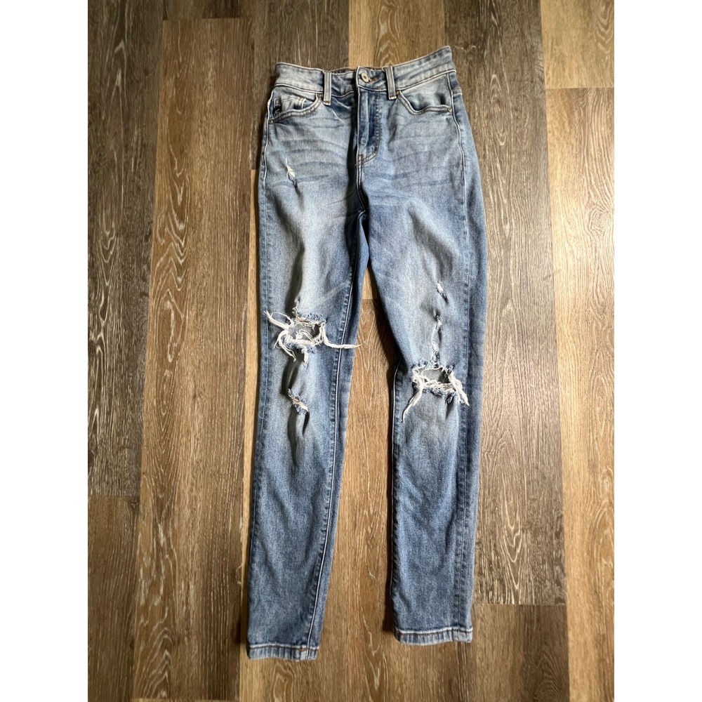 Kancan‎ Skinny Jeans Womens 25 Light Wash Distressed High Rise Ripped Knee Denim